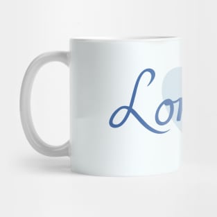 London Script & Heart in Blues Mug